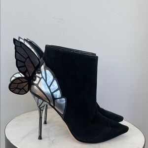 SOPHIA WEBTER CHIARA BLACK SUEDE BUTTERFLY ANKLE BOOTS, SZ 38.5